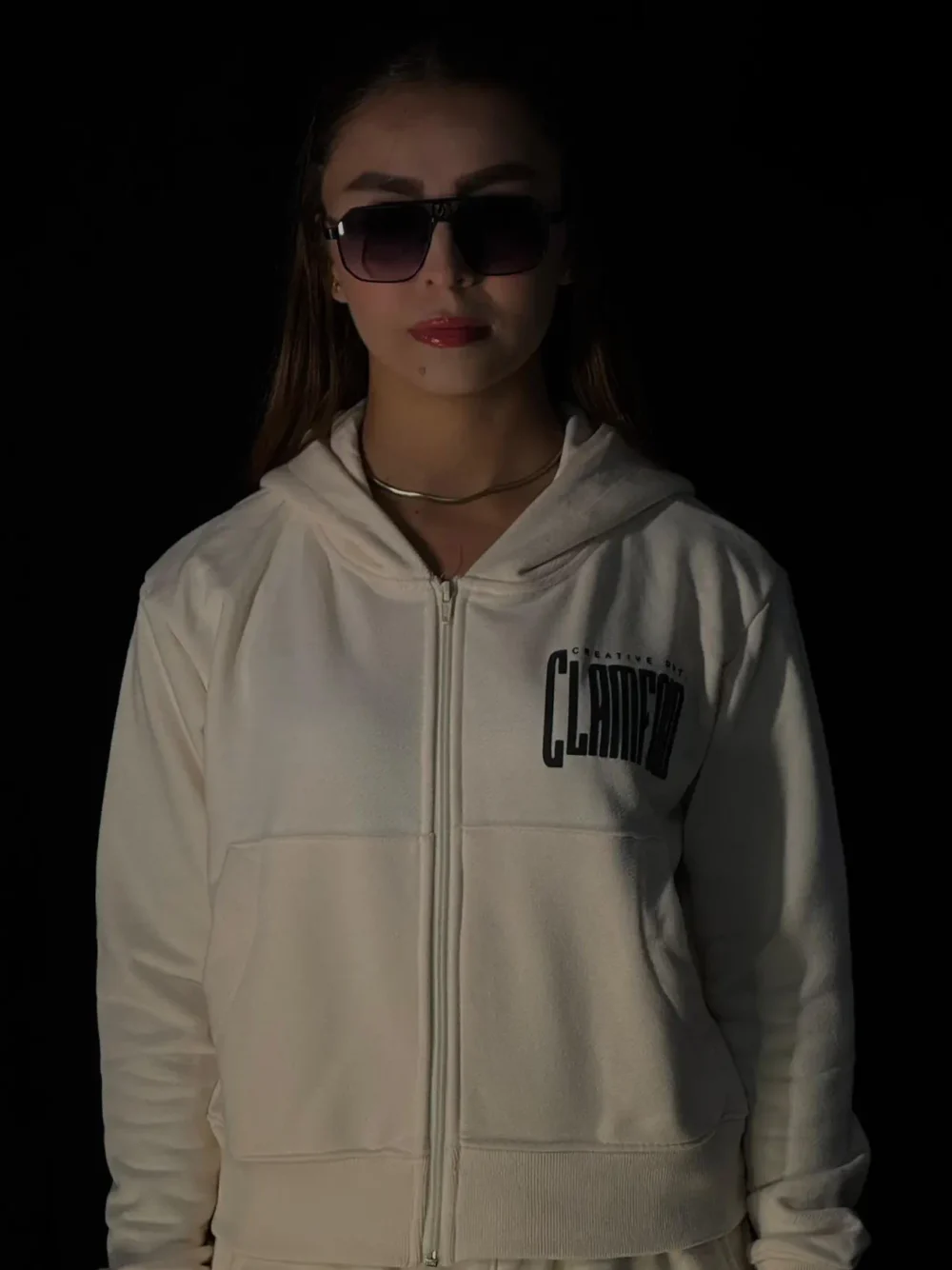 Hoodie Cremallera Crema Premium